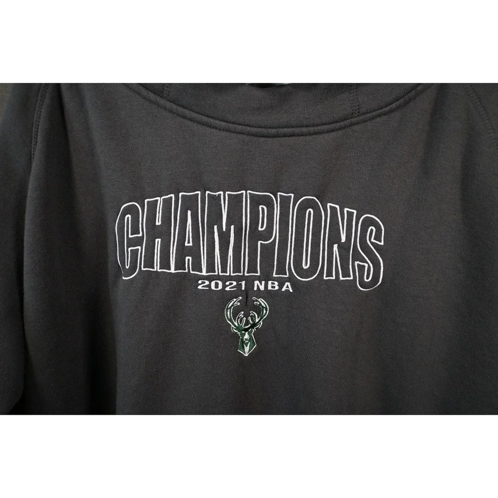 Antigua Milwaukee Bucks 2021‎ NBA Champions Hoodie Mens 2XL Charcoal Gray